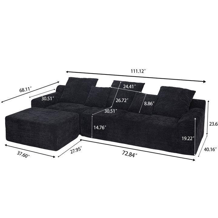 111.2" Modern L-Shaped Sectional Sofa - Modular Couch with Adjustable Configurations, Soft Melange chenille Fabric