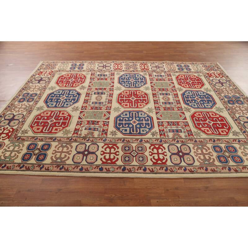 Kazak Living Room Area Rug Hand-Knotted Bedroom Wool Carpet - 6'7" x 8'9"