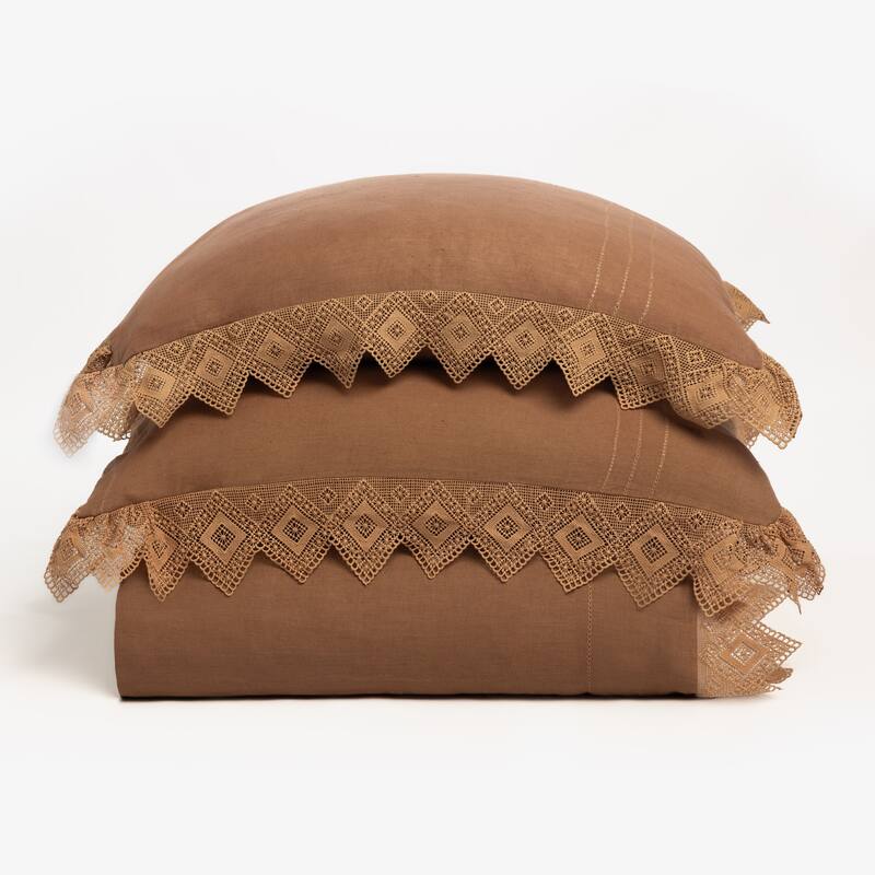 Camilla Lace Linen Duvet Cover, Camel, King