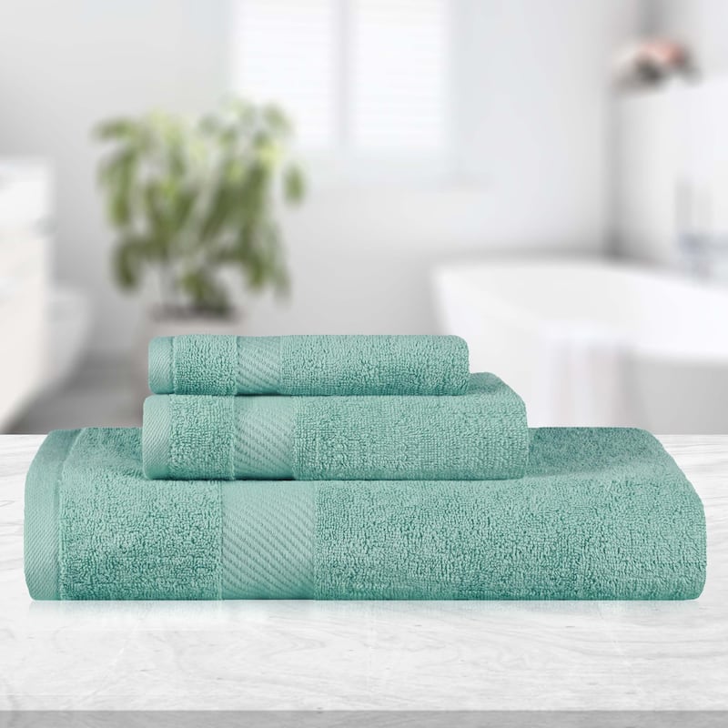 Luxury Egyptian Cotton Solid 3 Piece Bath Towel Set by Superior - Sea Foam