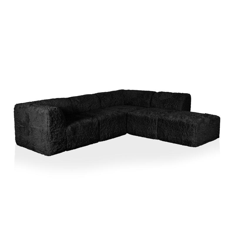 Furniture of America Ylena Modern 5-Piece Faux Fur Foam Modular Compressed Sectional Sofa with Ottoman