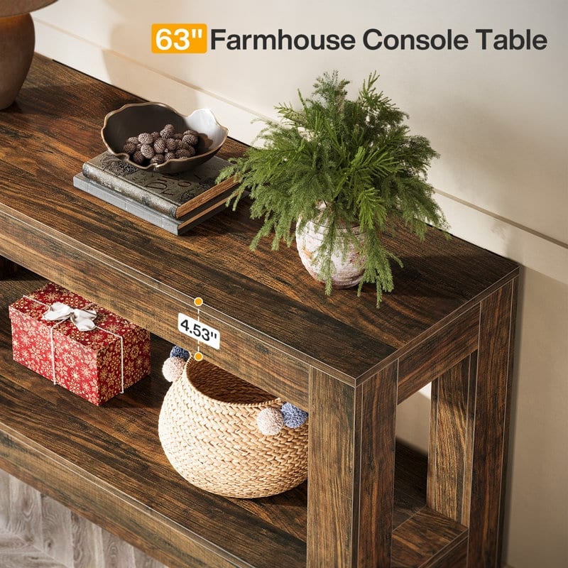 62.99 Inches Long Wood Console Table, 2 Tiers Entryway Table Sofa Table
