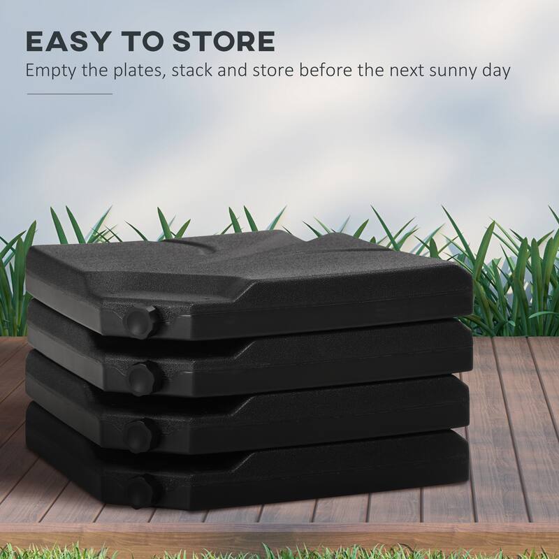 Black Four-Piece Outdoor Umbrella Base Weight Set HDPE Plastic for Cantilever Offset Umbrellas Water