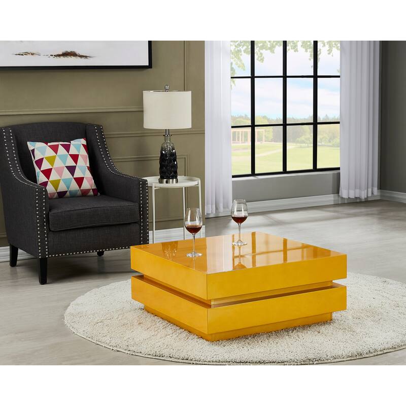 LA VILLINO II Modern Gold Coffee Table with Remote Multi-Colors LED