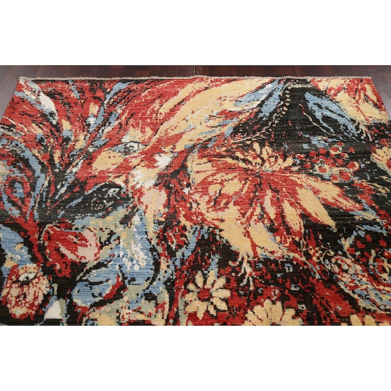 Wool/ Silk Vegetable Dye Abstract Modern Area Rug Hand-knotted Carpet - 6'7" x 9'8"