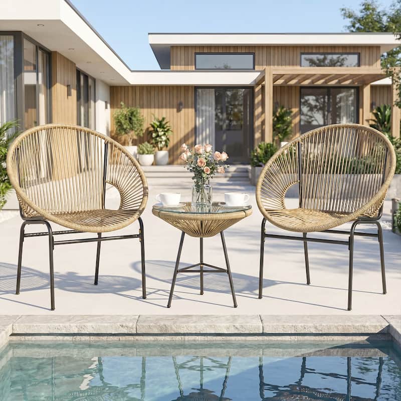 Gymax 3-Piece Wicker Patio Bistro SetOutdoor Acapulco Chairs and