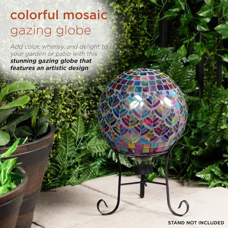 10" Iridescent Glass Mosaic Peacock Gazing Ball