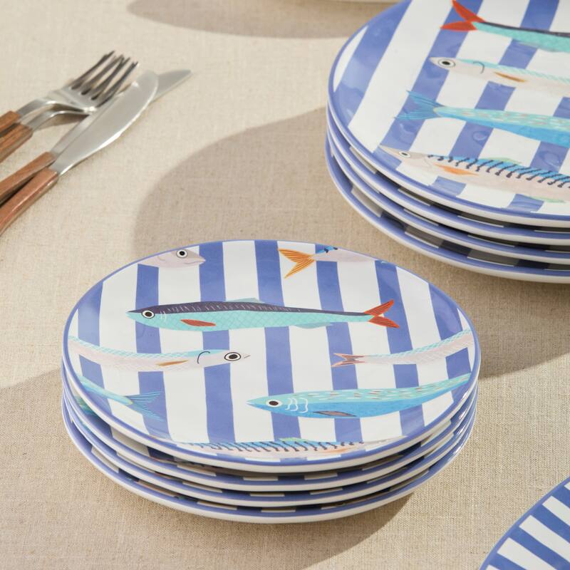 Certified International Something Fishy 9" Salad/Dessert Plates, Set of 4 - 8.50"L x 8.50"W x 0.88"H