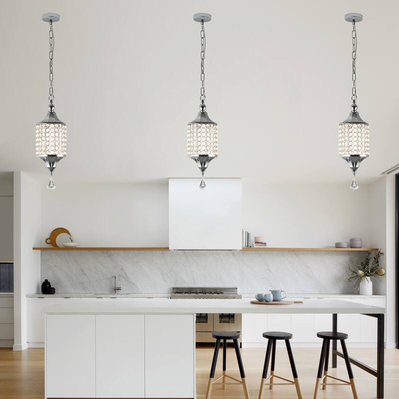 CurveCurio 7" Classic Crystal Pendant w Dimmable LED Light, Adjustable Hanging Chain up to 70 inches