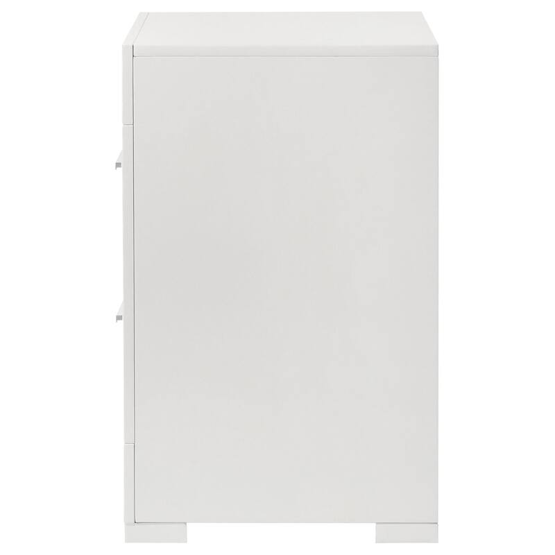 White High Gloss 2-Drawer Nightstand with Felt Lined Top Drawer, Modern Italian Style and Durable Construction