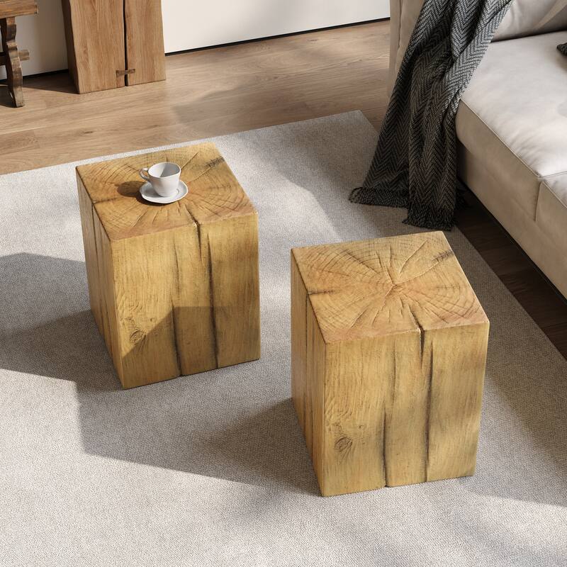 Wood-Look Square-Column MGO End Table - Natural