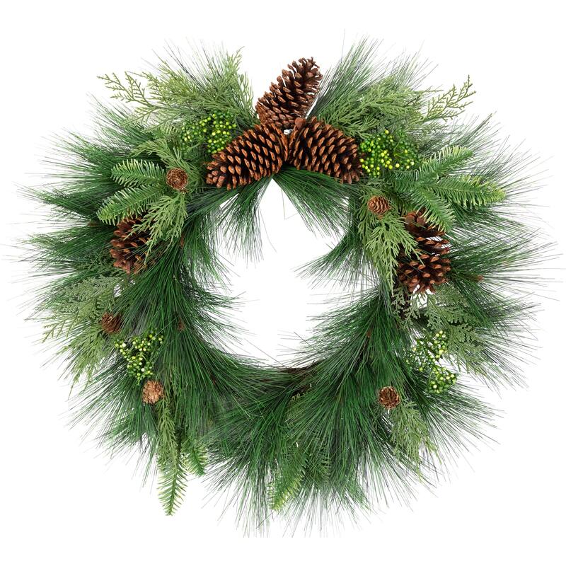 Long Needle Pine Berries and Pinecone Artificial Christmas Wreath - 26" - Unlit