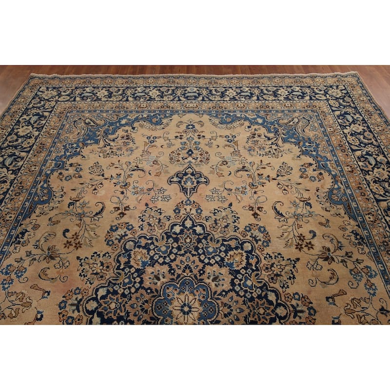 Traditional Mashad Vintage Persian Area Rug Hand-Knotted Wool Carpet - 9'6" x 12'6"