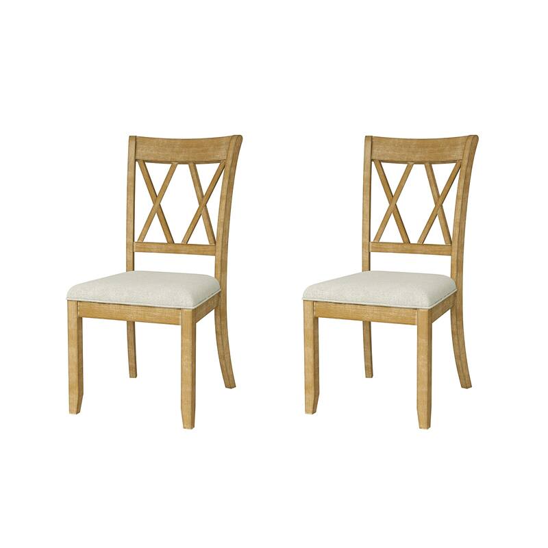 Alma Farmhouse Natural Solid Wood Dining Chair with High-density Soft Cushion Set of 2 by HULALA HOME