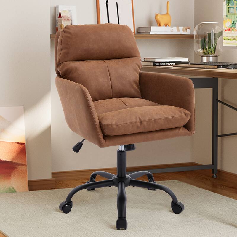 PU Artificial Leather Swivel Office Chair, Ergonomic Upholstered Home Office Chair, Adjustable Height Computer Rolling Chair