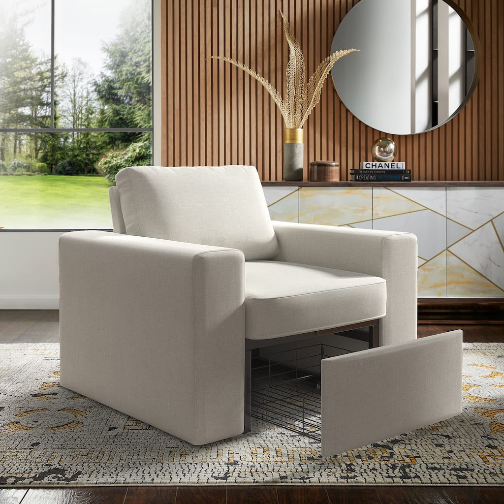 Soma Upholstered Accent Chair with 1 Hidden Metal Wire Storage Drawer by iNSPIRE Q Modern