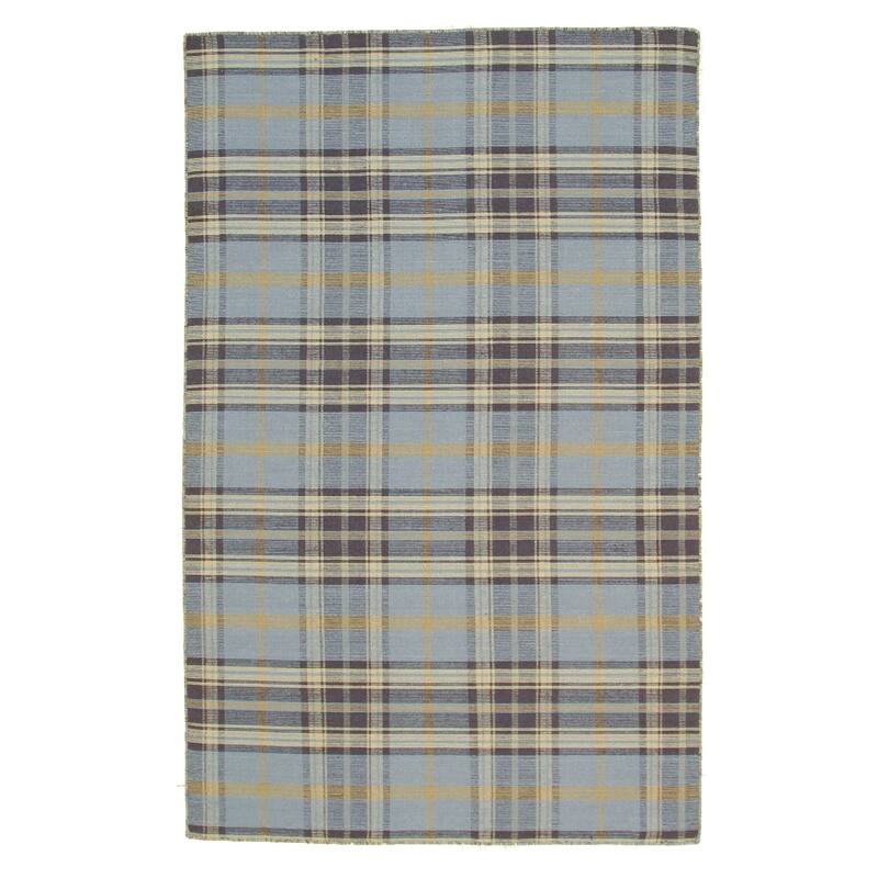 EORC Handmade Wool Plaid Rug | Stylish Blue Area Rug for Living Room, Bedroom, Office, & Home Décor | Durable & Trendy Design