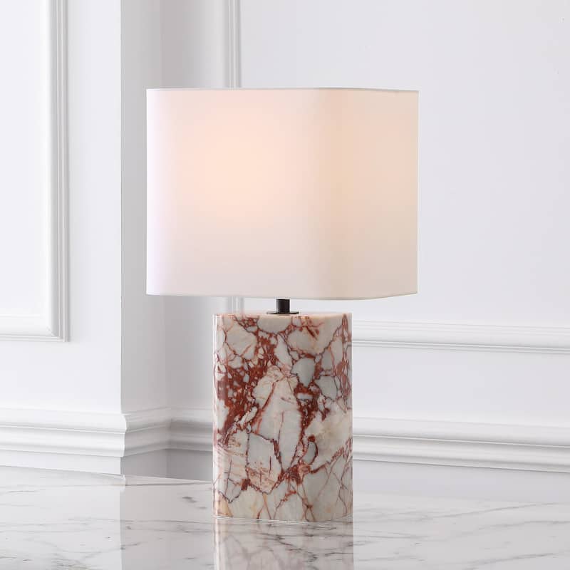 SAFAVIEH Couture Lisabryna Travertine Table Lamp - 12"W x 10"D x 22"H - White/Red