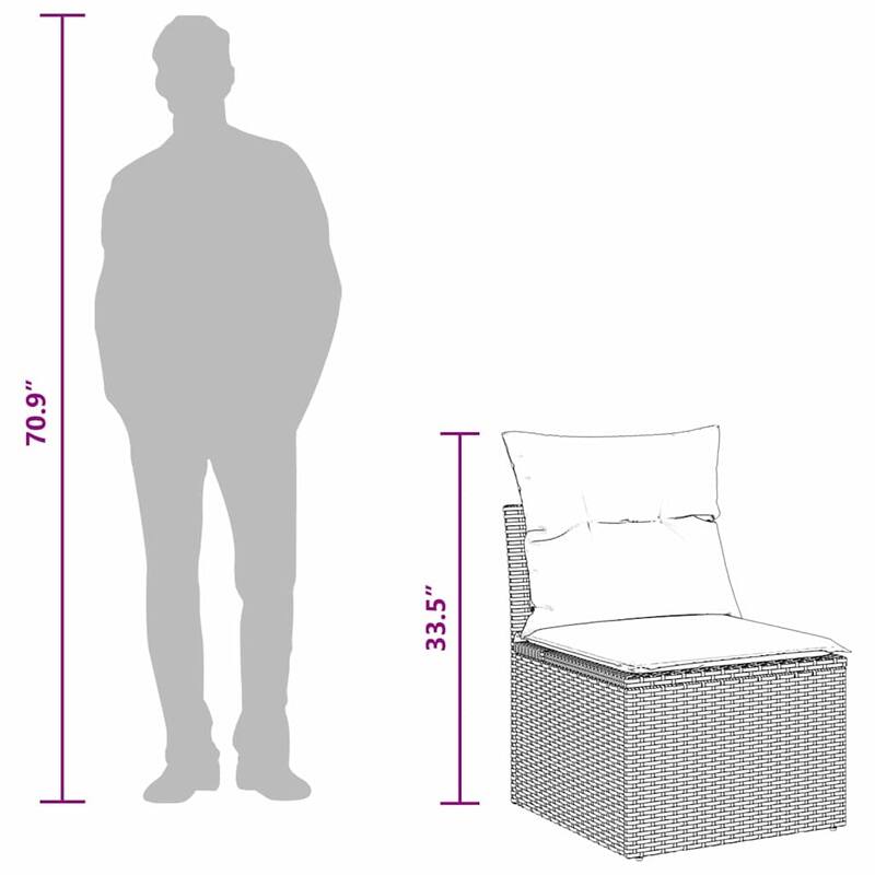 vidaXL Garden Sofa Set with Cushion 7 pcs Black Poly rattan - 61 x 126 x 33