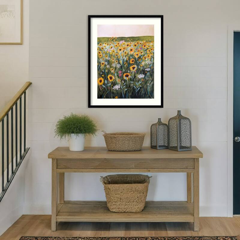 Flower Field by Claire Whitehead Wood Framed Wall Art Print - Svelte Noir Black