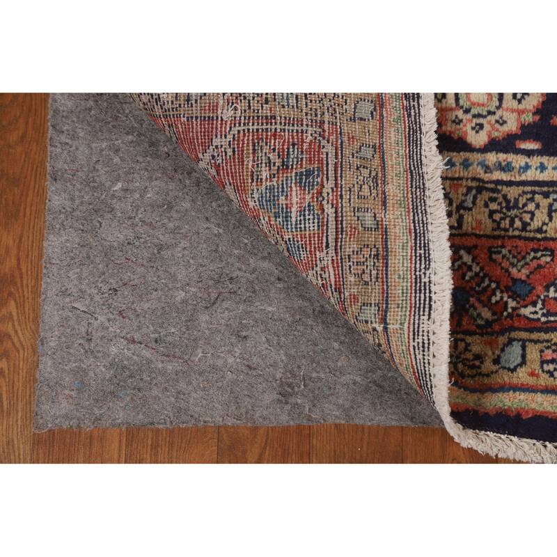 Hand Knotted Oriental 100% Wool Carpet Traditional Geometric Navy Blue & Blues Mahal Runner Rug - 10' 11'' X 3' 11''