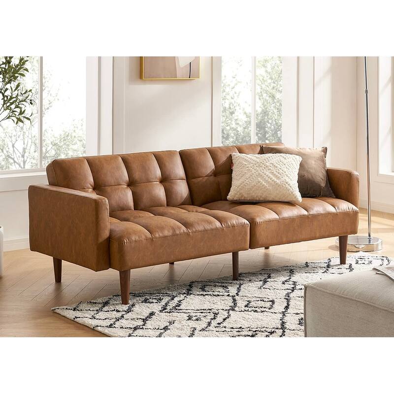 Mopio Aaron Futon Convertible Sofa Sleeper Futon - Pecan Brown - Twin
