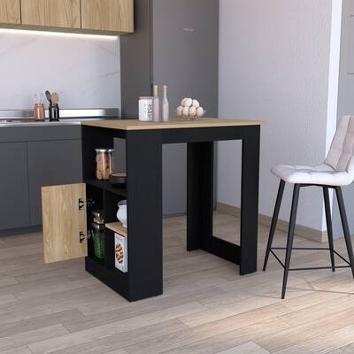 Stirling Kitchen Island with 1-Door Cabinet Push to open System and Side Shelves Black - Natural Oak