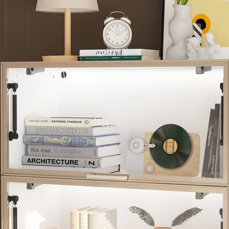 Stylish Aluminum Bookshelf with Four Hinged Doors and Strips Lighting