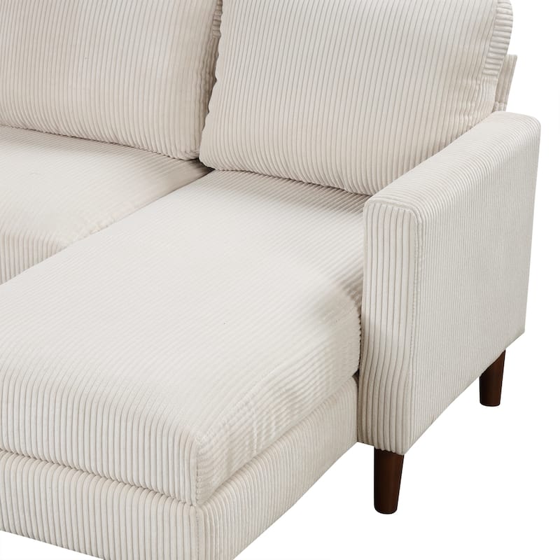 103" Polyester U-Shaped Sectional Sofa with Sponge-Filled Cushions and Solid Wood Legs