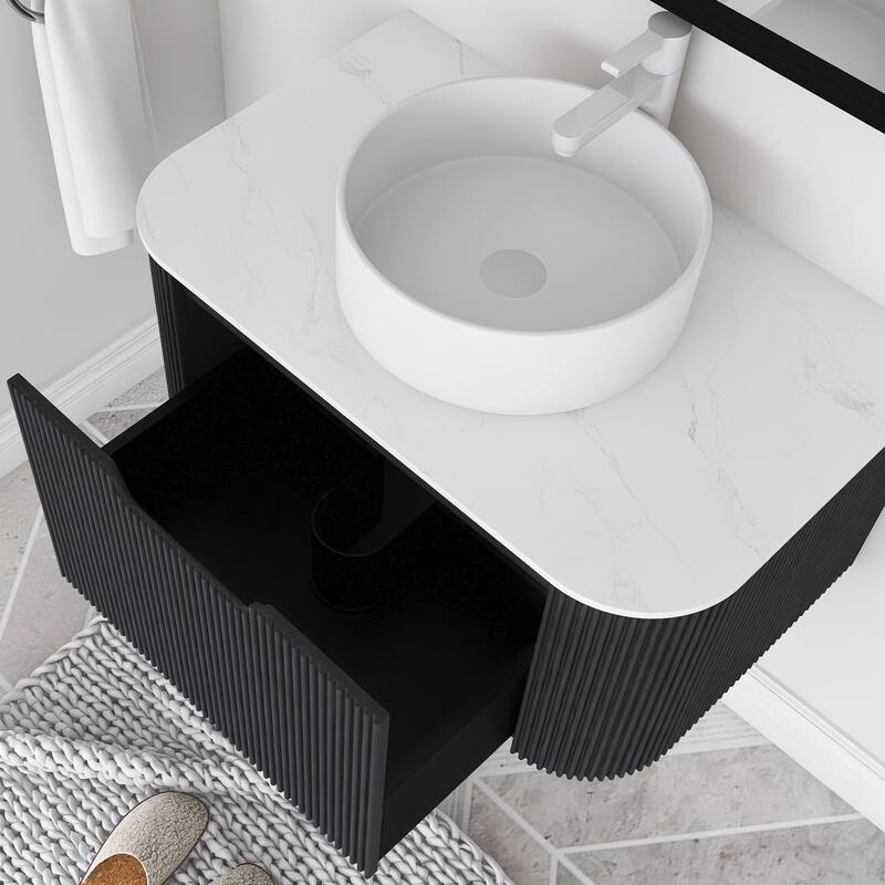 Wall-Mounted Bathroom Vanity with White Round Ceramic Sink