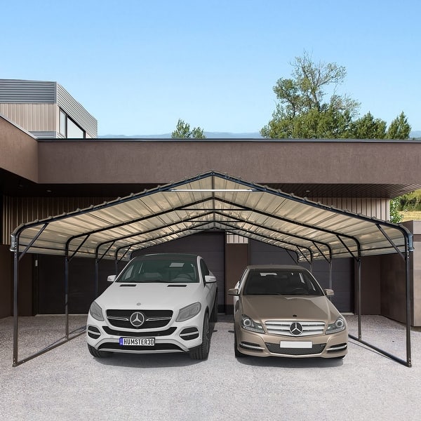slide 2 of 8, EROMMY 20x20 Outdoor Car Shelter with Sturdy Galvanized Steel Roof, Versatile Carport for Vehicles, Boats, and Tractors 20' x 20' - Premium