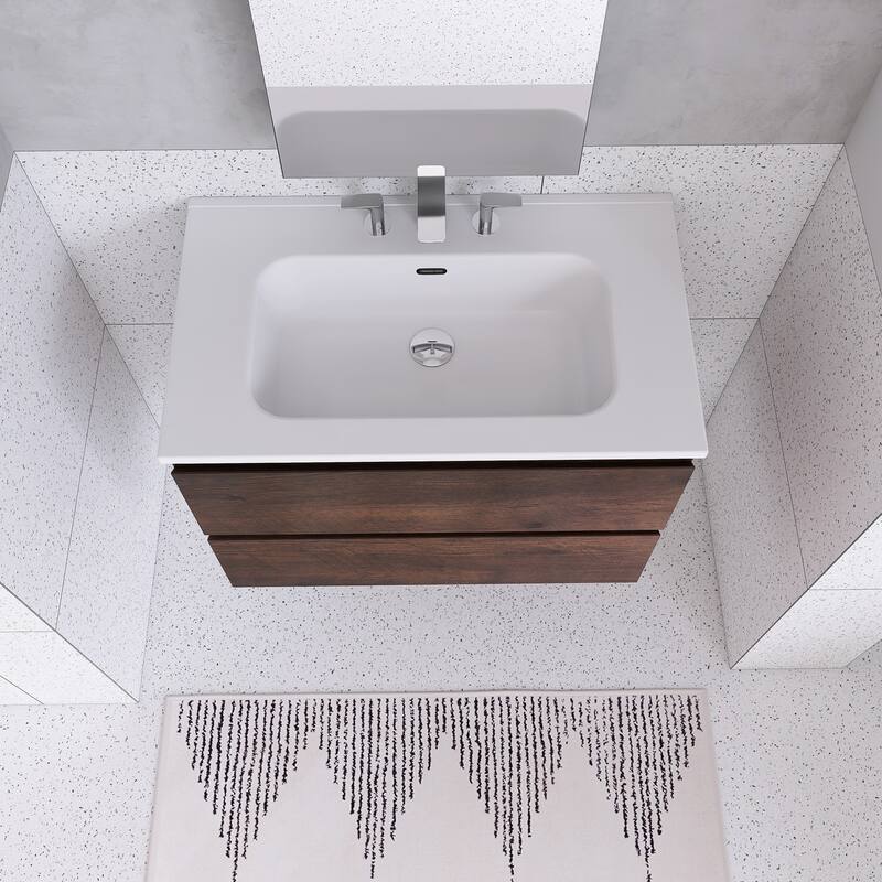 Floating Integrated Bathroom Vanity with Ceramic Sink, Three Faucet Holes