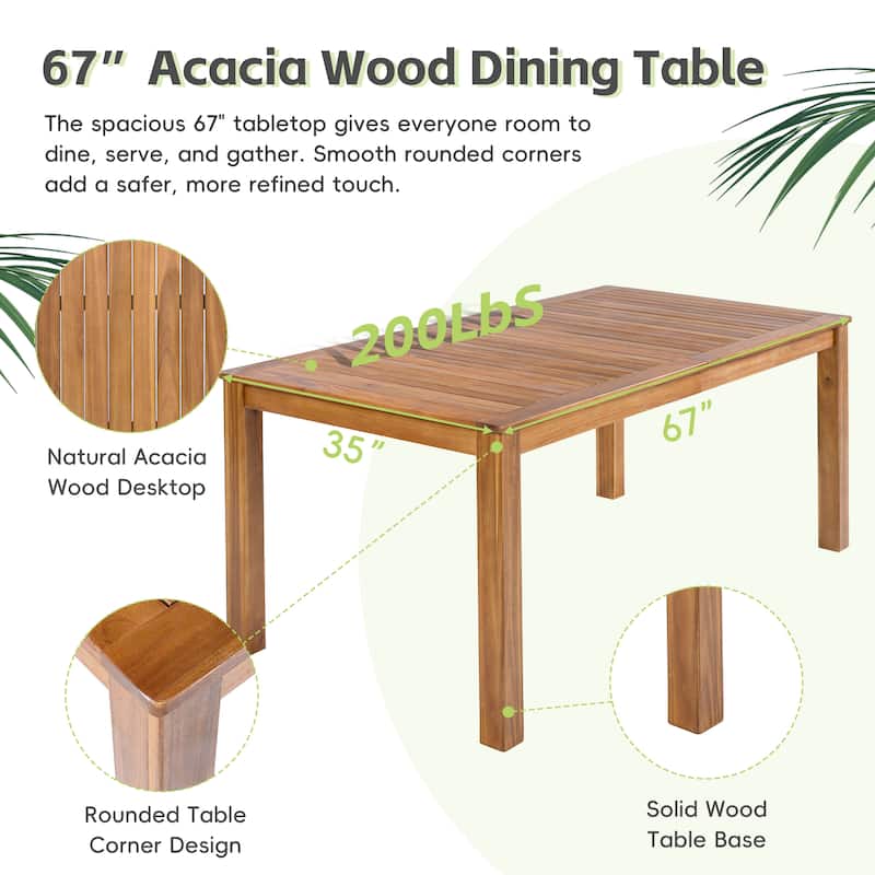 Roomfitters 7-Piece Patio Dining Set, Rectangular Outdoor Table with 6 White Rope Weave Armchairs & Cushions, Natural