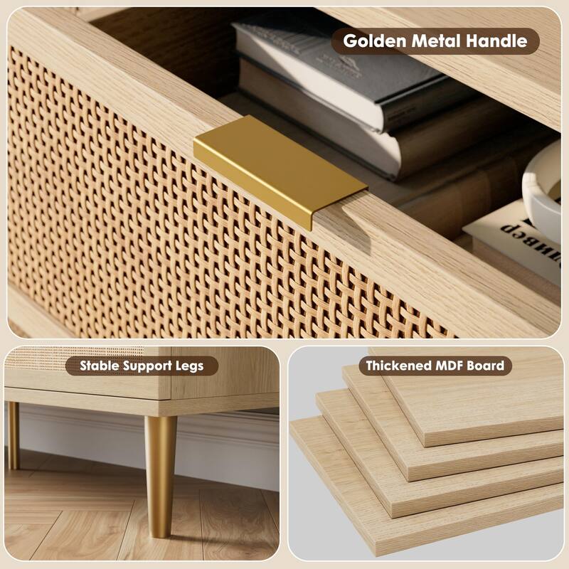 Rattan 6 Drawer Dresser for Bedroom, Large Double Dresser with Deep Drawers