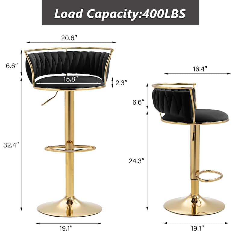 Modern Velvet 26" Adjustable Swivel Bar Stools (Set of 4)
