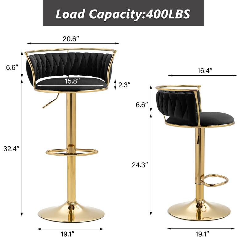 Modern Velvet Adjustable Swivel Bar Stools Set of 2