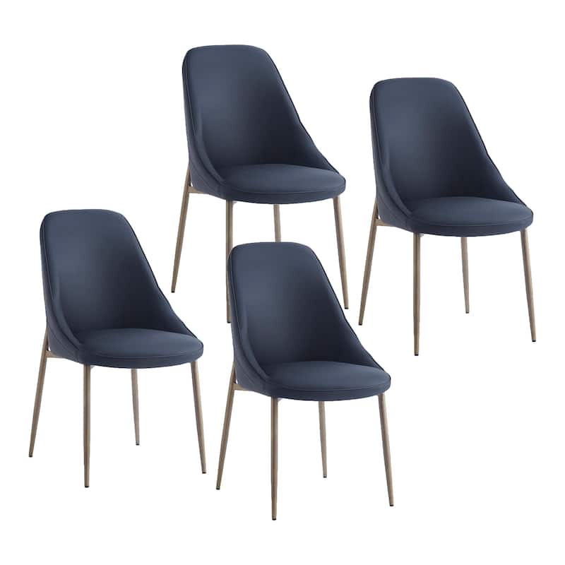 Modern Faux Leather and Metal Dining Chair, Set of 4 - Black and Aged Gold
