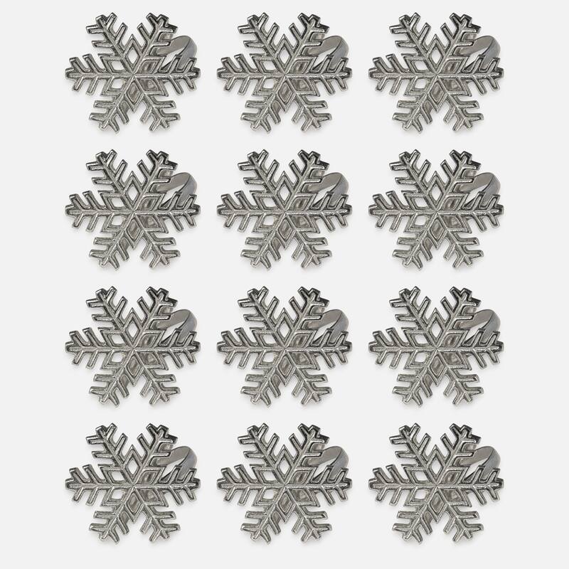 Snowflake Napkin Rings, Silver Metal, Set of 12 - Set of 12