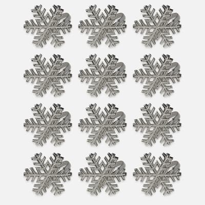Snowflake Napkin Rings, Silver Metal, Set of 12
