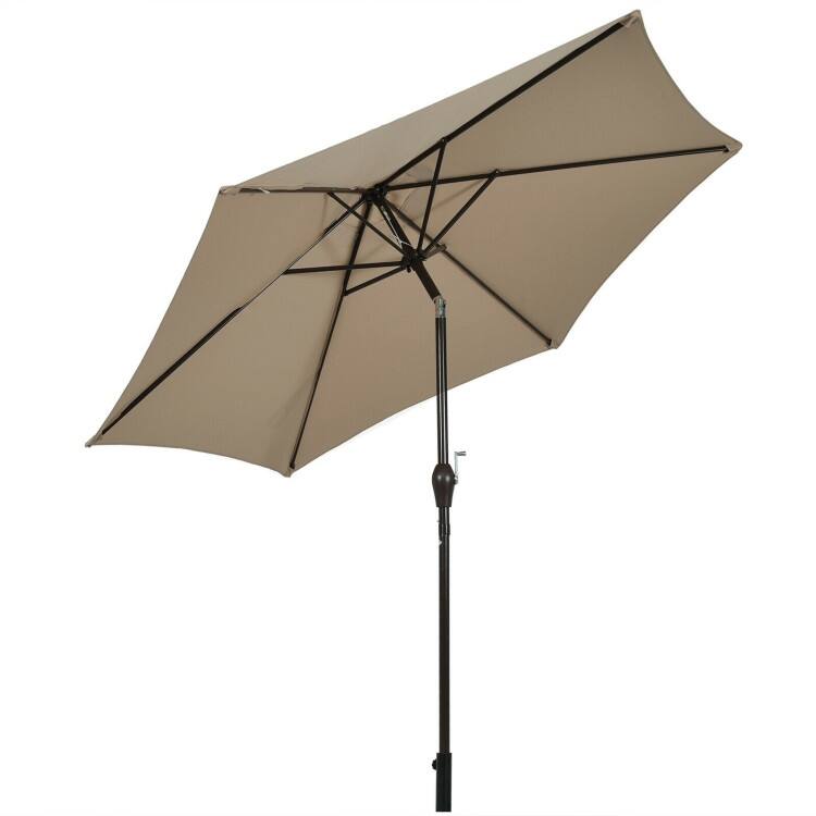 9-Foot Outdoor Market Patio Table Umbrella with Push-Button Tilt and Crank Lift for Sun Shade - Tan