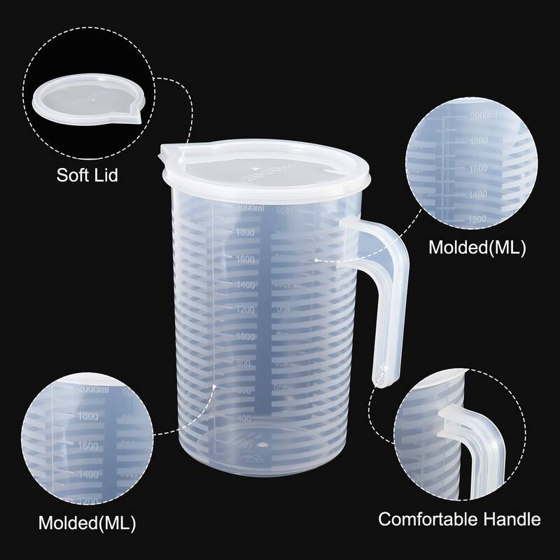 Graduated Beaker, 2000ml PP Plastic Cup Double Sided Graduations - Transparent