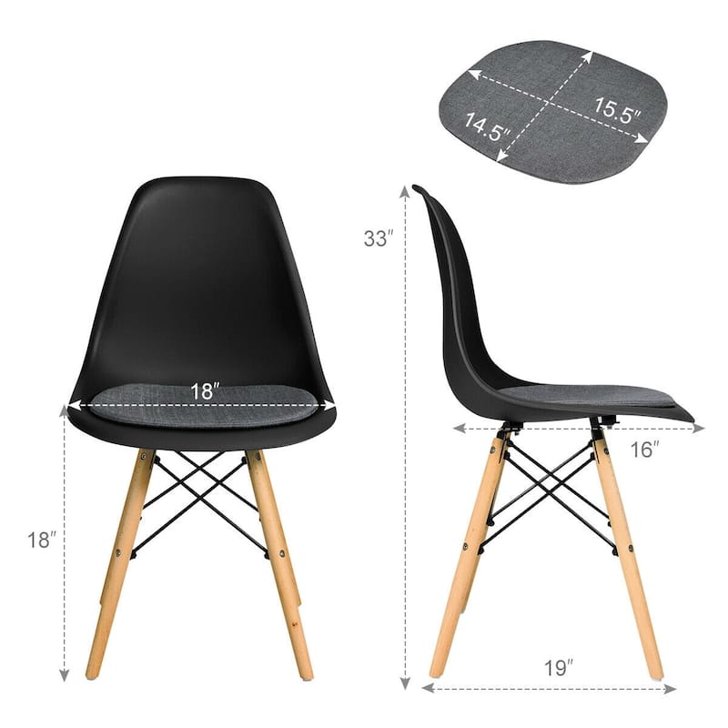 Set of 2 Ergonomic Dining Chairs with Soft Linen Cushion and Sturdy PP Seat and Wooden Frame - 18" x 19" x 33" (W x D x H)