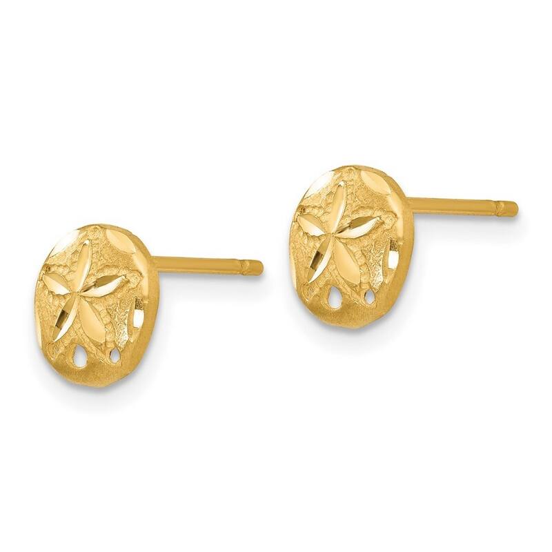 Curata Solid 14k Yellow Gold Small Diamond-Cut Beach Sand-dollar Stud Earrings (8mm) - Orange