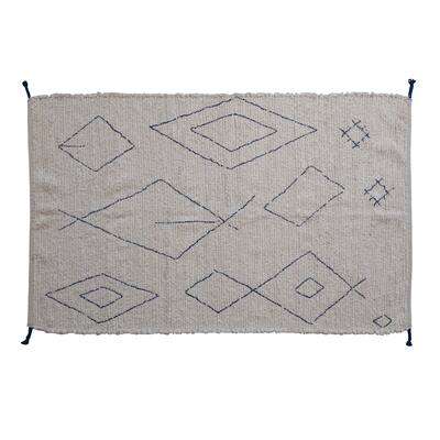 Woven Cotton Rug with Moroccan Design and Tassels - 71.0"L x 47.0"W x 0.2"H