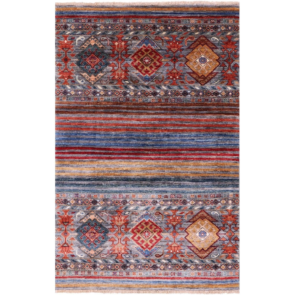 Golden Nile Khorjin Persian Gabbeh Hand Knotted Wool Rug - 3' 3" X 4' 11"