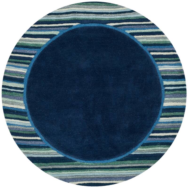 Martha Stewart by SAFAVIEH Striped Border Wool Rug - 4' Round - Wrought Iron