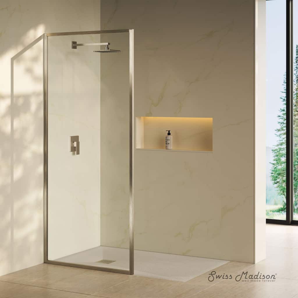 Pierre 34 X 76 Framed Fixed 3/8 In. (10Mm) Clear Tempered Glass Shower Door With Nickel Brushed Frame - 34 x 76