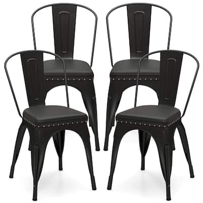 Costway Stackable Metal Dining Chairs Set of 4 with Backrest & PU - See Details