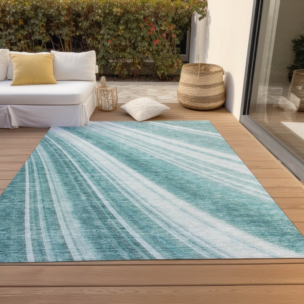 Machine Washable Indoor/ Outdoor Stripe Wave Chantille Rug