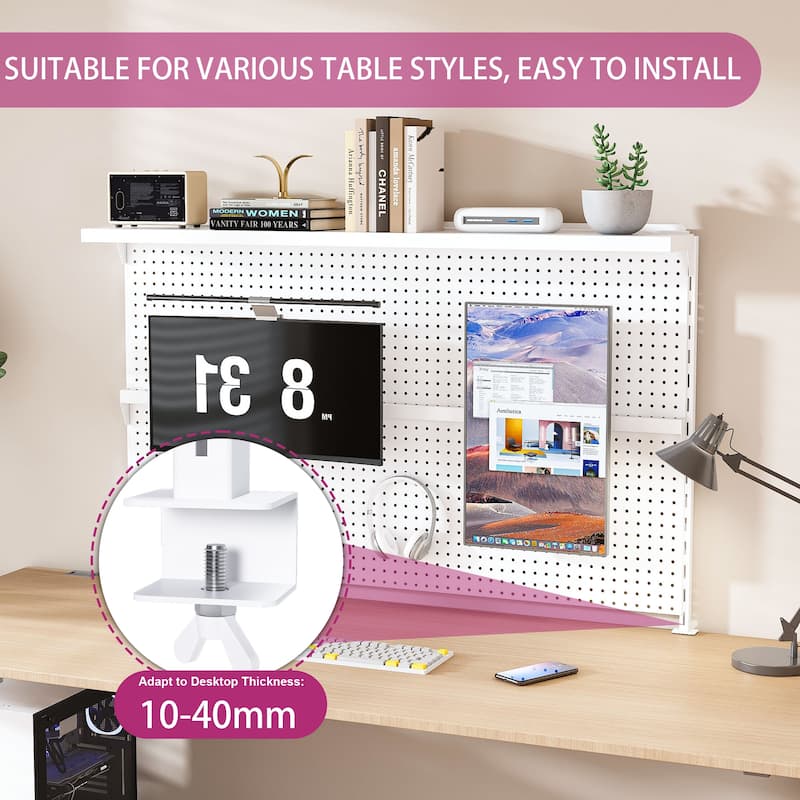 Anmytek Metal Desk Mounted Pegboard Monitor Stand Office Organizer Storage Riser White Modern